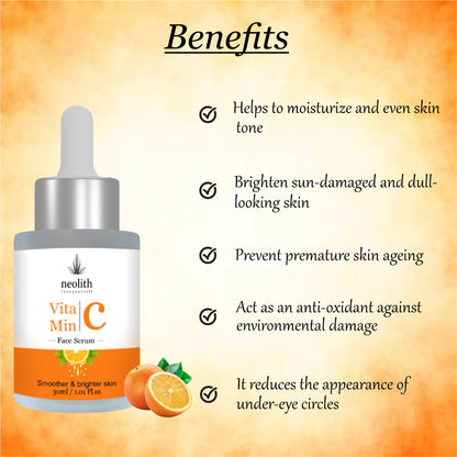 Neolith Vitamin C Face Serum for Glowing and Radiant Skin || Highly stable Vitamin C 20% || Fine Line & Sun Damage Corrector || Nano-biotechnology Korea || 94% Organic || Paraben Free, Silicon Free, Mineral Oils free || 30 ML