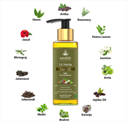 Neolith 14 Herbs Scalp and Hair oil for Hair Fall Control, Scalp nourishment, Hair regrowth || 100 ML