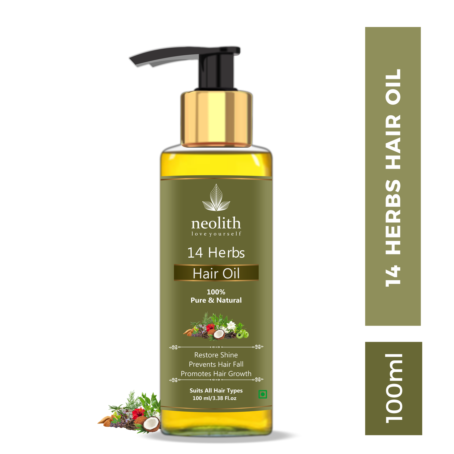 Neolith 14 Herbs Scalp and Hair oil for Hair Fall Control, Scalp nourishment, Hair regrowth || 100 ML