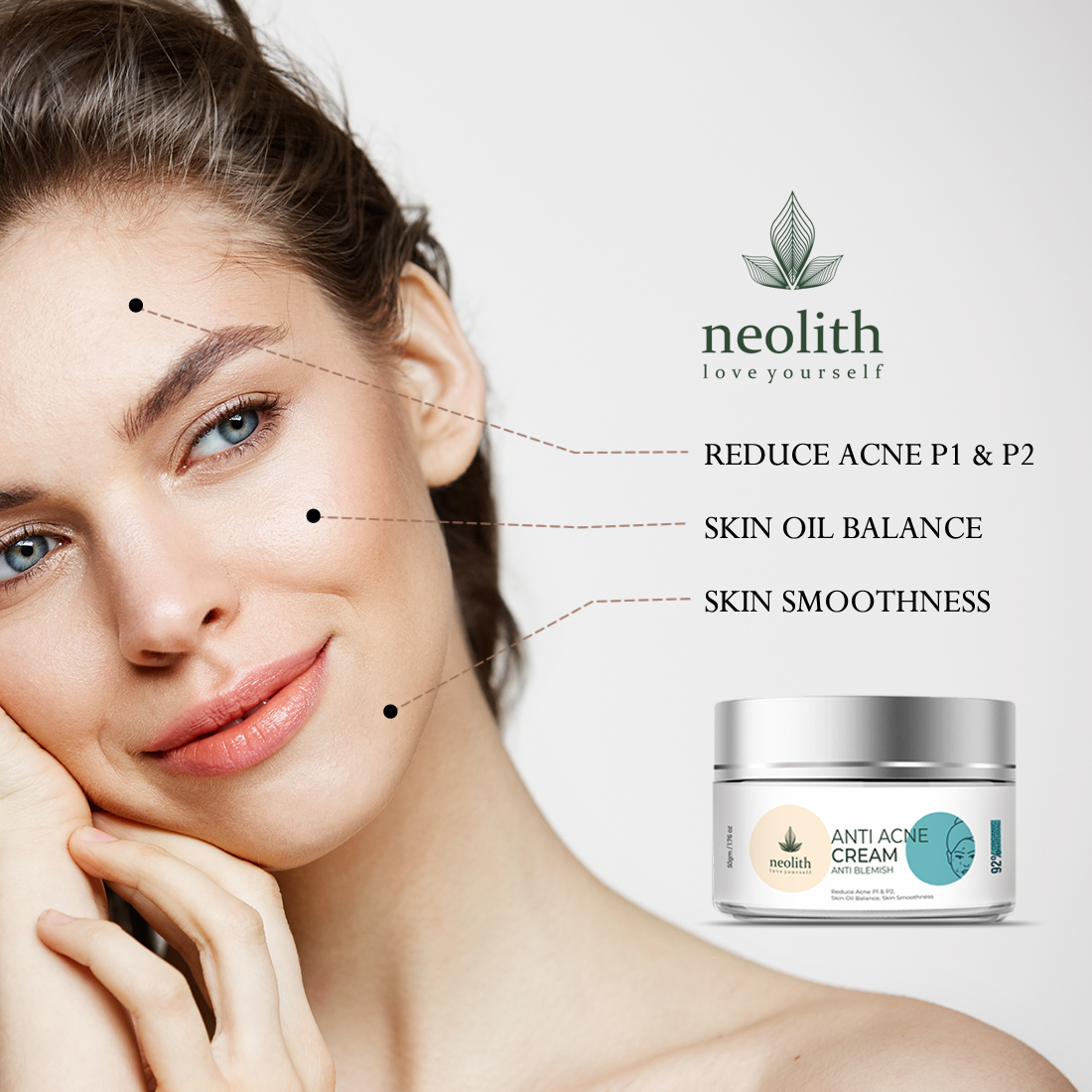 Neolith Anti Acne cream - Anti Pimple, Anti Blemish || Ginger root extract, Grape fruit extract, Resin extract || 92% Organic || For Men and Women || 50 gm