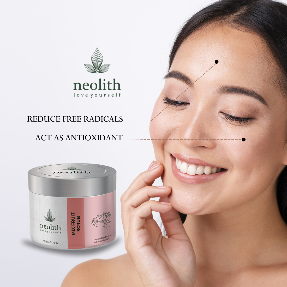 Neolith Mix Fruit Scrub || Winter Scrub || Gentle Exfoliating Face Scrub For Dry and Dull skin, Removes dead skin, Reduce Blackheads & Whiteheads, With Almond Oil, ECOCERT Certified raw materials, Paraben & Sulphate Free -100 gm || For Women & Men