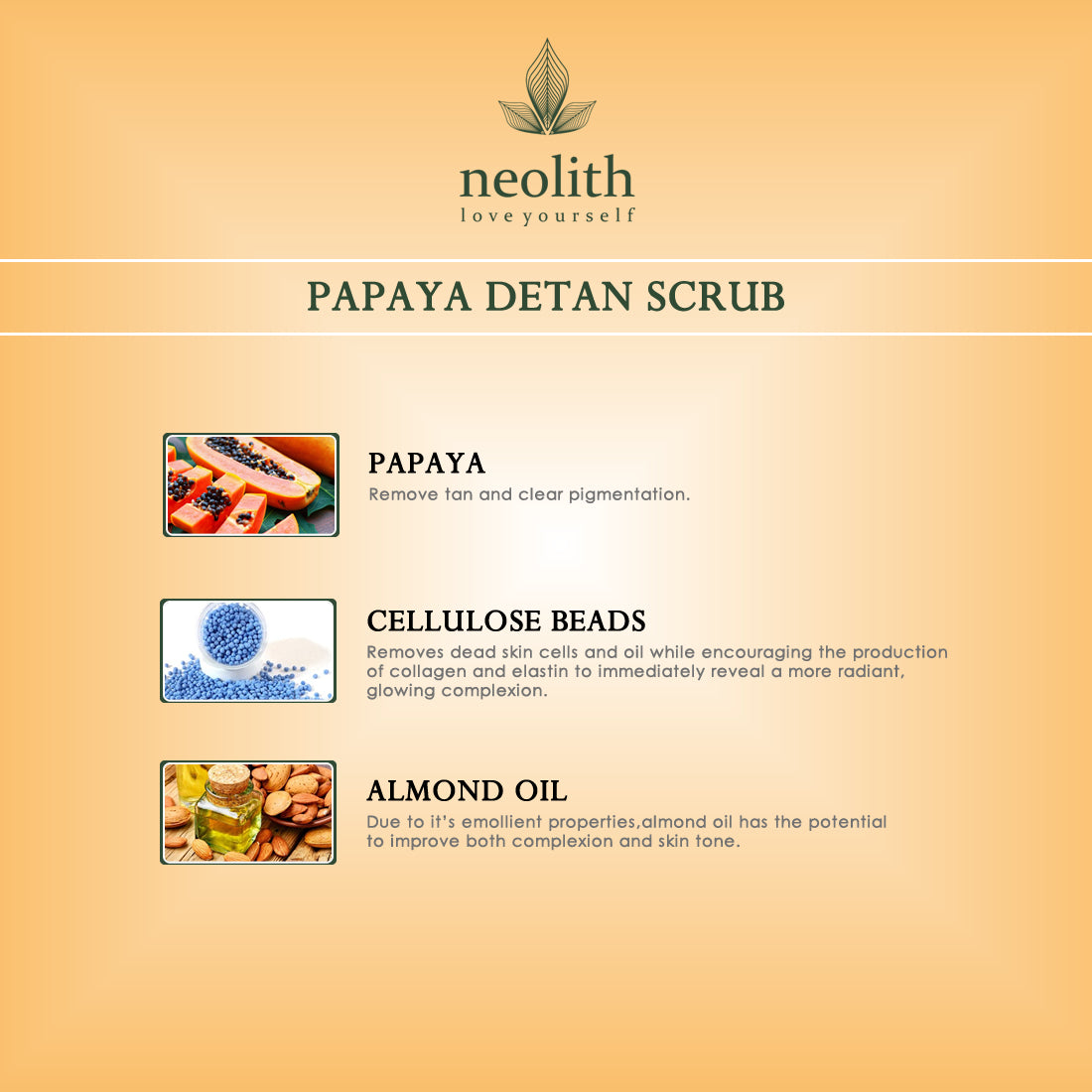 Neolith Papaya Detan Face & Body Scrub 100 gm | Tan removal, Deep cleansing, Revitalizing | Organic, Paraben & SLS Free