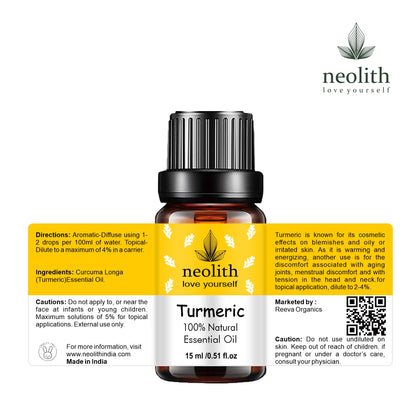 Neolith Turmeric Oil Essential Oil 100% Pure & Natural Therapeutic Grade, Undiluted, Organic For Hair & Skin, 15ml