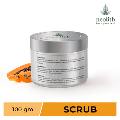 Neolith Papaya Detan Face & Body Scrub 100 gm | Tan removal, Deep cleansing, Revitalizing | Organic, Paraben & SLS Free