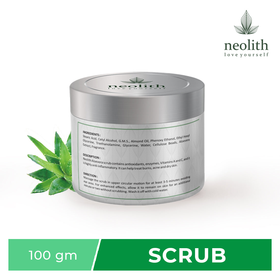 Neolith Aloe Vera Scrub || Winter Scrub || Exfoliating Face Scrub For Reduce Acne, Blackheads & Whiteheads, Ideal For Dry & Dull Skin, With Almond Oil, ECOCERT Certified raw materials, Paraben & Sulphate Free -100 gm || For Women & Men