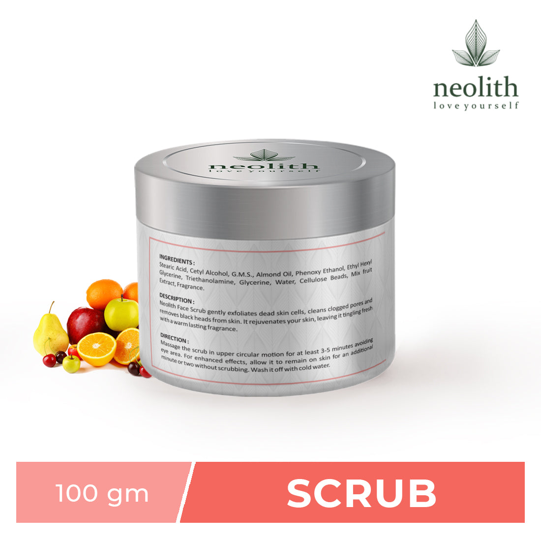 Neolith Mix Fruit Scrub || Winter Scrub || Gentle Exfoliating Face Scrub For Dry and Dull skin, Removes dead skin, Reduce Blackheads & Whiteheads, With Almond Oil, ECOCERT Certified raw materials, Paraben & Sulphate Free -100 gm || For Women & Men